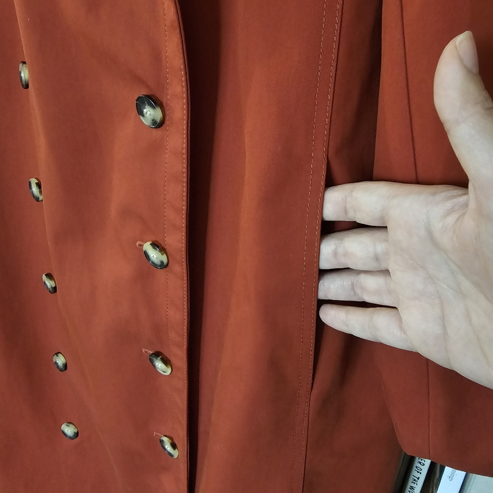 Club Monaco Ohdette Long Trench Coat Jacket Brick Red Sz L - Picture 10 of 13
